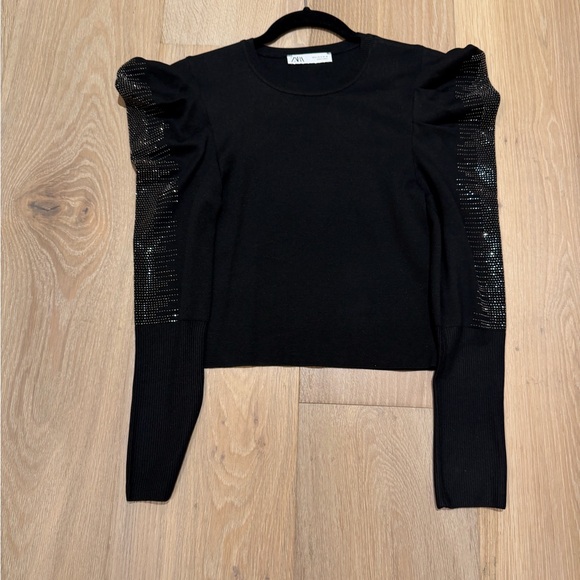 Zara Black long sleeve Top with sparkle sleeves - Picture 2 of 4